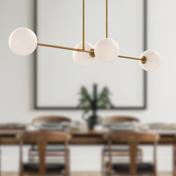 Venus 48" Four-Light Linear Pendant, Aged Gold/Opal Matte Glass