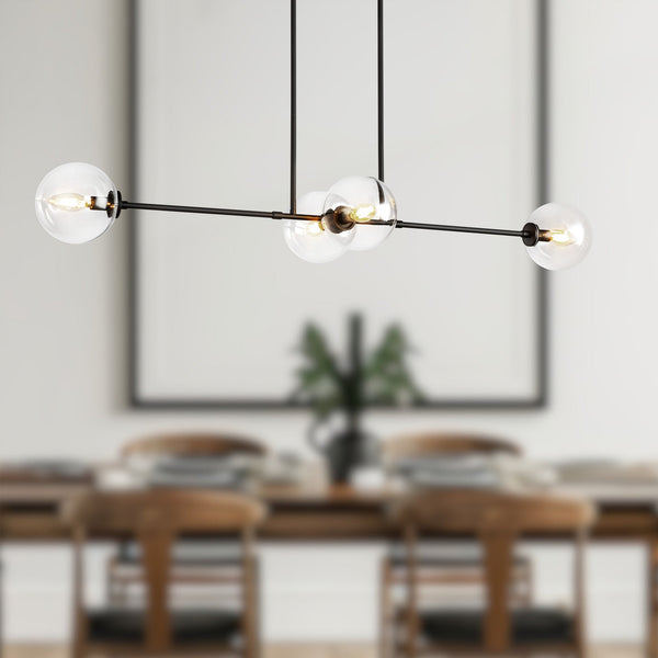 Venus 48" Four-Light Linear Pendant, Matte Black/Clear Glass