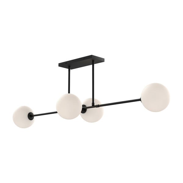 Venus 48" Four-Light Linear Pendant, Matte Black/Opal Matte Glass