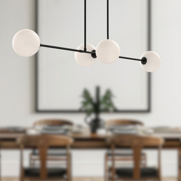 Venus 48" Four-Light Linear Pendant, Matte Black/Opal Matte Glass
