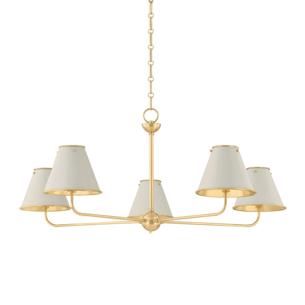 Auran 43" Five Lights Chandelier, Aged Brass / Off-White
