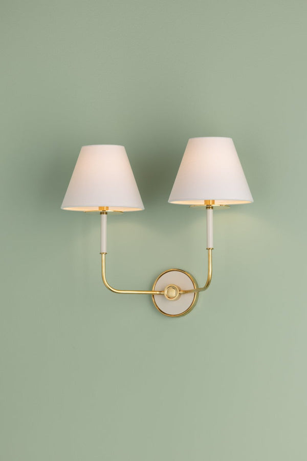 Lumion 19" Two Lights Wall Sconce, Aged Brass / Off-White