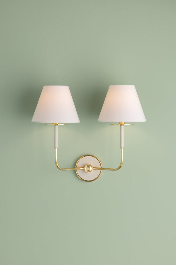 Lumion 19" Two Lights Wall Sconce, Aged Brass / Off-White