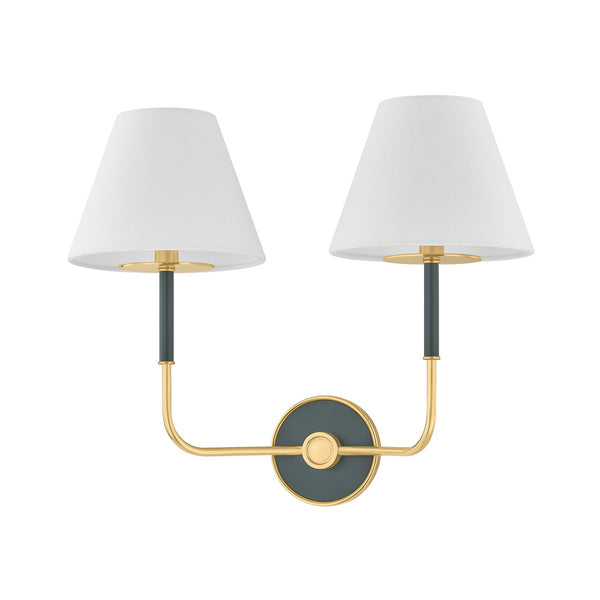 Lumion 19" Two Lights Wall Sconce, Aged Brass / Soft Studio Green