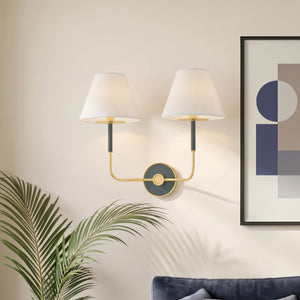 Lumion 19" Two Lights Wall Sconce, Aged Brass / Soft Studio Green