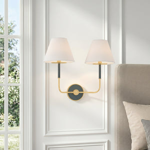 Lumion 19" Two Lights Wall Sconce, Aged Brass / Soft Studio Green