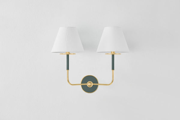 Lumion 19" Two Lights Wall Sconce, Aged Brass / Soft Studio Green
