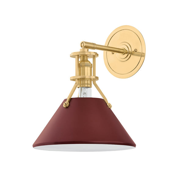 Rynara 9" One Light Wall Sconce, Aged Brass / Soft Crimson