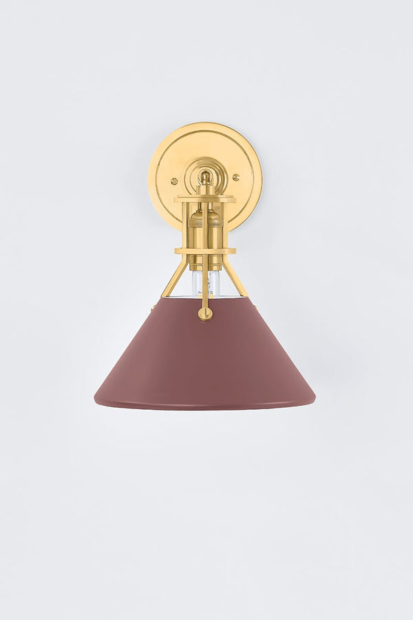Rynara 9" One Light Wall Sconce, Aged Brass / Soft Crimson