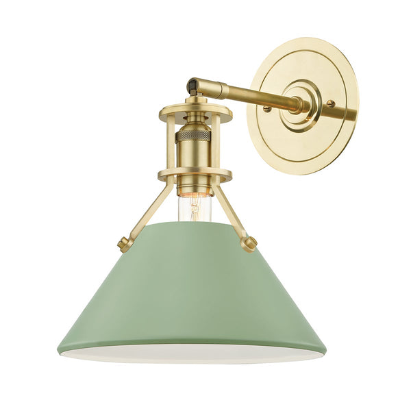 Rynara 9" One Light Wall Sconce, Aged Brass / Leaf Green Combo