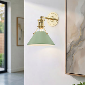 Rynara 9" One Light Wall Sconce, Aged Brass / Leaf Green Combo