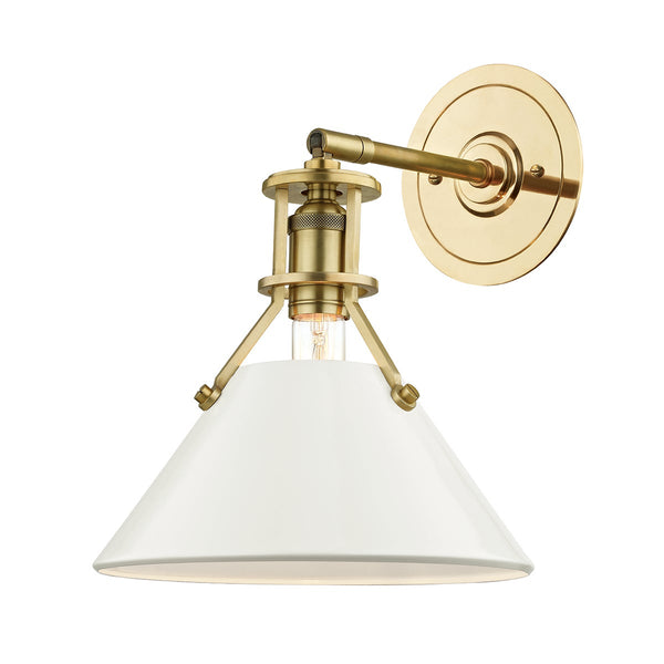 Rynara 9" One Light Wall Sconce, Aged Brass / Off White