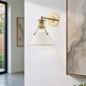 Rynara 9" One Light Wall Sconce, Aged Brass / Off White