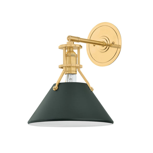 Rynara 9" One Light Wall Sconce, Aged Brass / Soft Studio Green