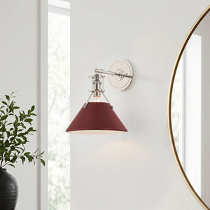 Rynara 9" One Light Wall Sconce, Polished Nickel / Soft Crimson