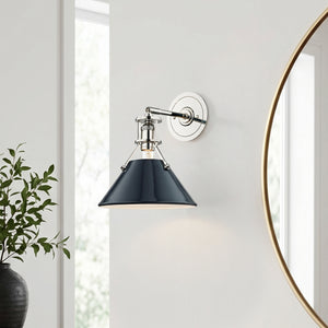 Rynara 9" One Light Wall Sconce, Polished Nickel / Darkest Blue