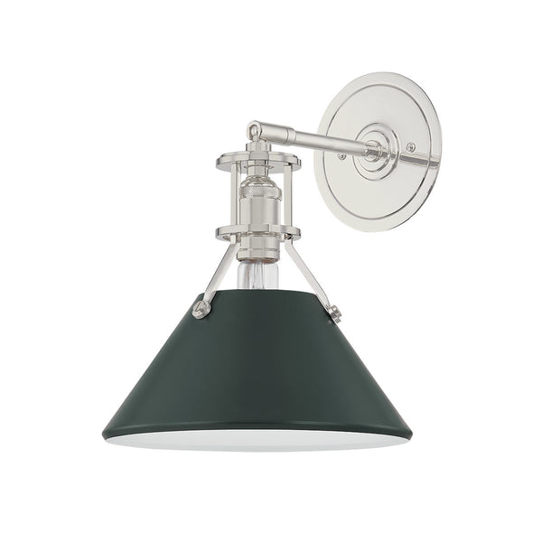 Rynara 9" One Light Wall Sconce, Polished Nickel / Soft Studio Green