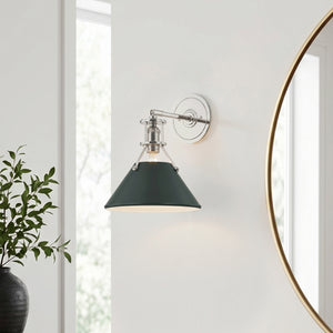 Rynara 9" One Light Wall Sconce, Polished Nickel / Soft Studio Green