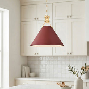 Rynara 16" One Light Pendant, Aged Brass / Soft Crimson
