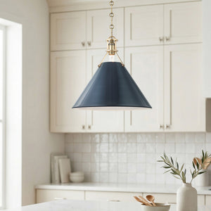 Rynara 16" One Light Pendant, Aged Brass / Darkest Blue