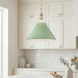 Rynara 16" One Light Pendant, Aged Brass / Leaf Green