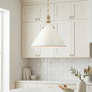 Rynara 16" One Light Pendant, Aged Brass / Off-White