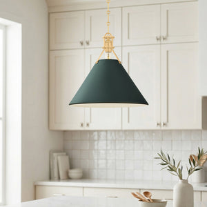 Rynara 16" One Light Pendant, Aged Brass / Soft Studio Green