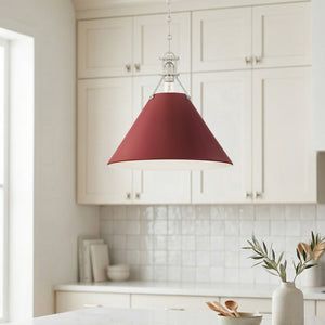 Rynara 16" One Light Pendant, Polished Nickel / Soft Crimson