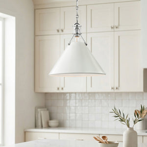 Rynara 16" One Light Pendant, Polished Nickel / Off-White