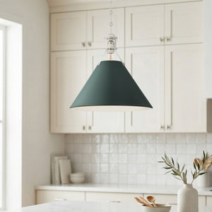 Rynara 16" One Light Pendant, Polished Nickel / Soft Studio Green
