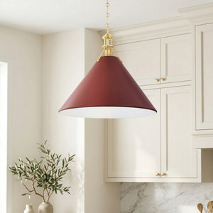 Rynara 21" One Light Pendant, Aged Brass / Soft Crimson