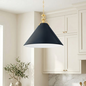 Rynara 21" One Light Pendant, Aged Brass / Darkest Blue