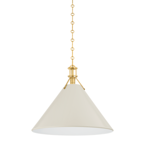 Rynara 21" One Light Pendant, Aged Brass / Off-White