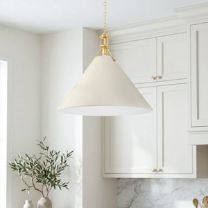 Rynara 21" One Light Pendant, Aged Brass / Off-White