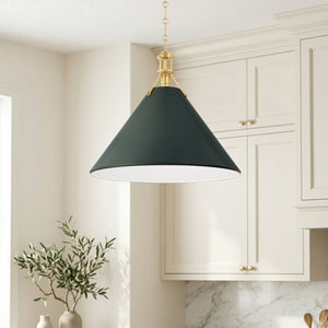 Rynara 21" One Light Pendant, Aged Brass / Soft Studio Green