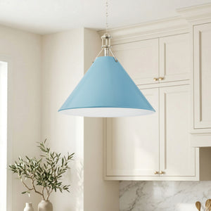 Rynara 21" One Light Pendant, Polished Nickel / Blue Bird