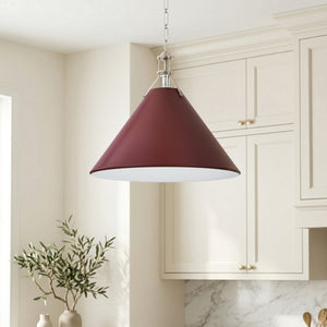 Rynara 21" One Light Pendant, Polished Nickel / Soft Crimson