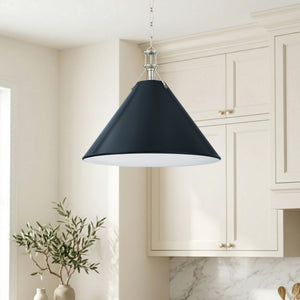 Rynara 21" One Light Pendant, Polished Nickel / Darkest Blue