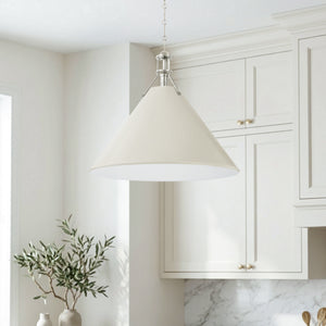 Rynara 21" One Light Pendant, Polished Nickel / Off-White