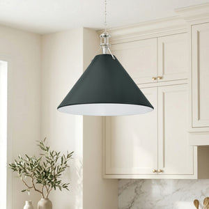 Rynara 21" One Light Pendant, Polished Nickel / Soft Studio Green