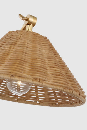 Wimberley 10" Single Arm LED Wall Sconce, Soft Brass with Natural Wicker Shade
