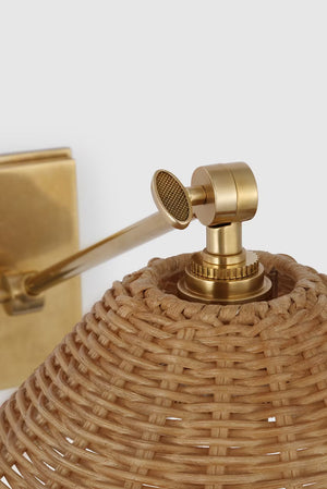 Wimberley 10" Single Arm LED Wall Sconce, Soft Brass with Natural Wicker Shade