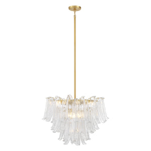 Crownwell 28" Thirteen Light Chandelier, Legacy Brass / Clear Crackled Glass