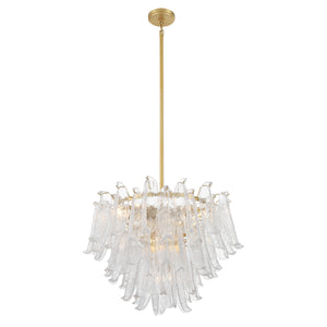 Crownwell 28" Thirteen Light Chandelier, Legacy Brass / Clear Crackled Glass
