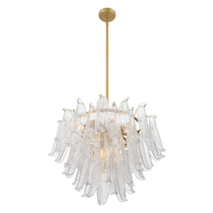 Crownwell 28" Thirteen Light Chandelier, Legacy Brass / Clear Crackled Glass