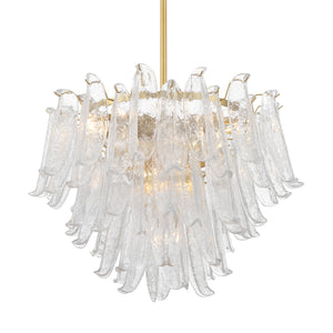 Crownwell 28" Thirteen Light Chandelier, Legacy Brass / Clear Crackled Glass