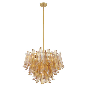 Crownwell 28" Thirteen Light Chandelier, Legacy Brass / Amber Crackled Glass