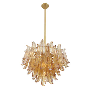 Crownwell 28" Thirteen Light Chandelier, Legacy Brass / Amber Crackled Glass