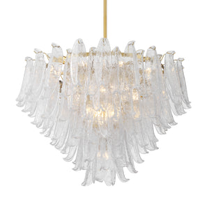 Crownwell 37" Seventeen Lights Chandelier, Legacy Brass / Clear Crackled Glass