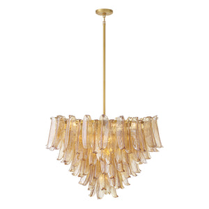 Crownwell 37" Seventeen Lights Chandelier, Legacy Brass / Amber Crackled Glass